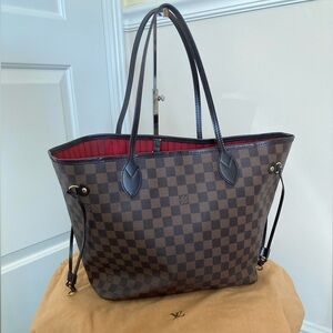 LOUIS VUITTON DAMIER EBENE NEVERFULL MM SHOULDER BAG WITH DUST BAG
